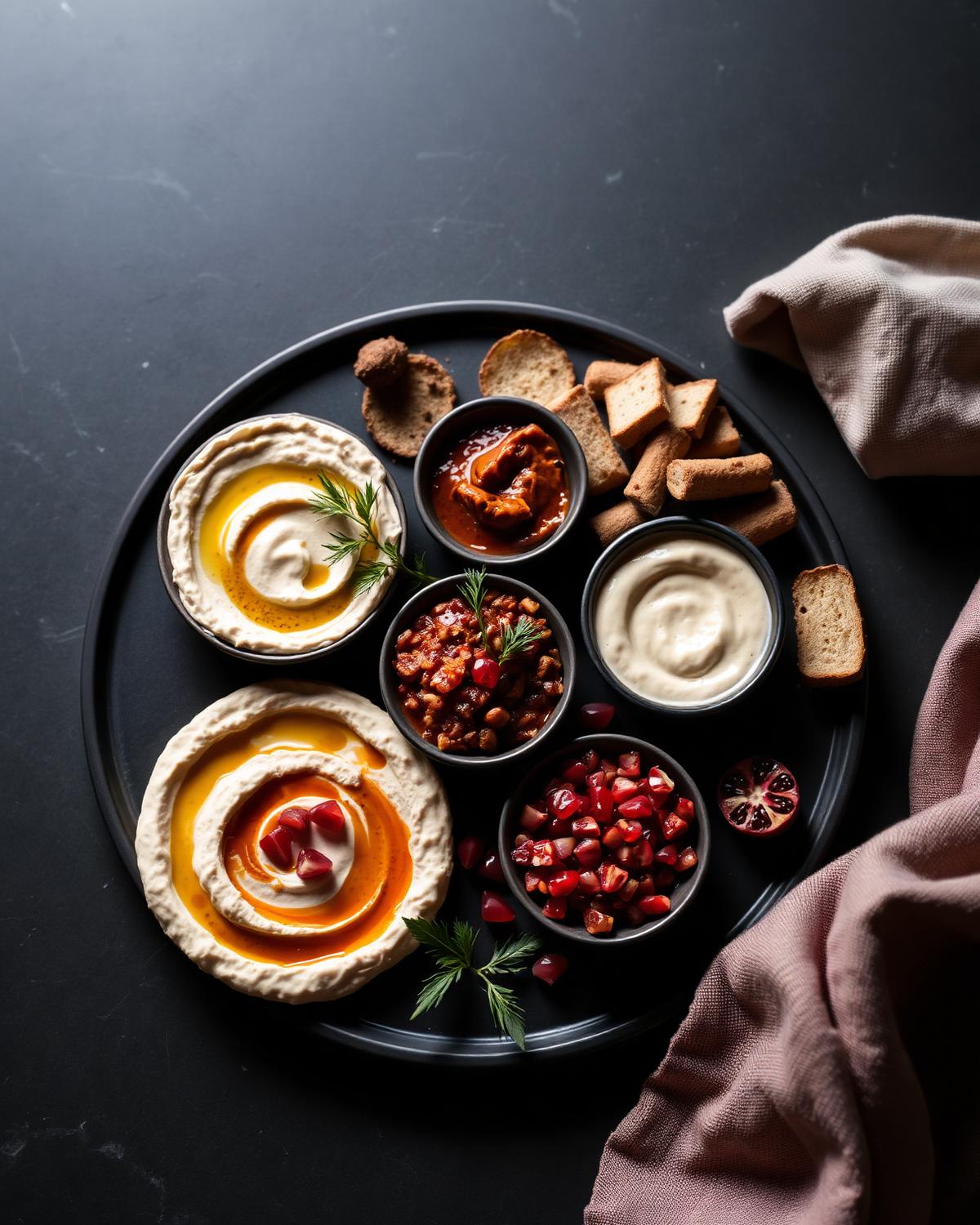 Mezze-Auswahl mit Hummus und Muhammara